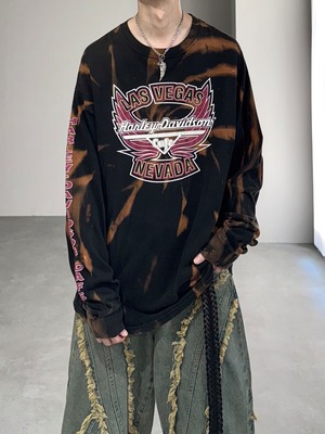 “Harley-Davidson cafe” breach long sleeve Tee / black × brown