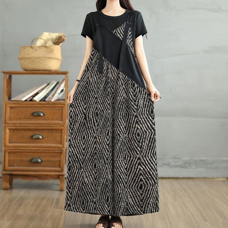 GEO PATTERN A-LINE WIDE LEG STRAP JUMPSUIT 1color M-14181