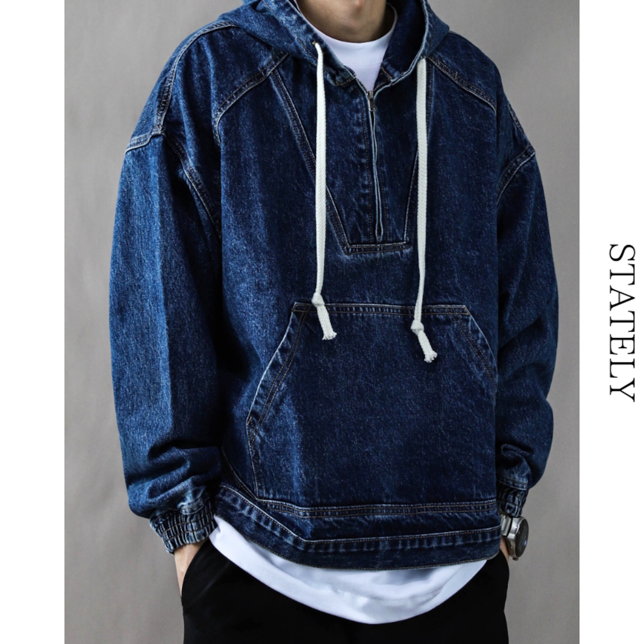 ヴィンテージデニム Half-Zip Hoodie_T19・画像4
