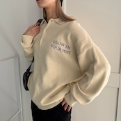 ロゴ刺繍ルーズシルエットポロknit/クリーム