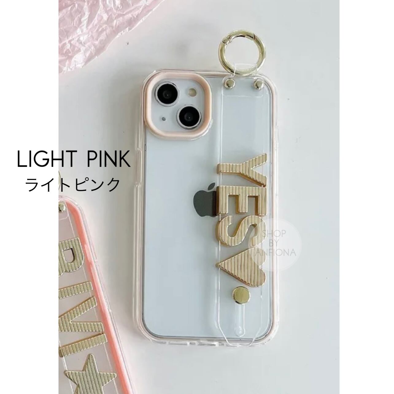 8色から選べるカラーフレーム♪名入れベルト付きクリアiPhoneケース