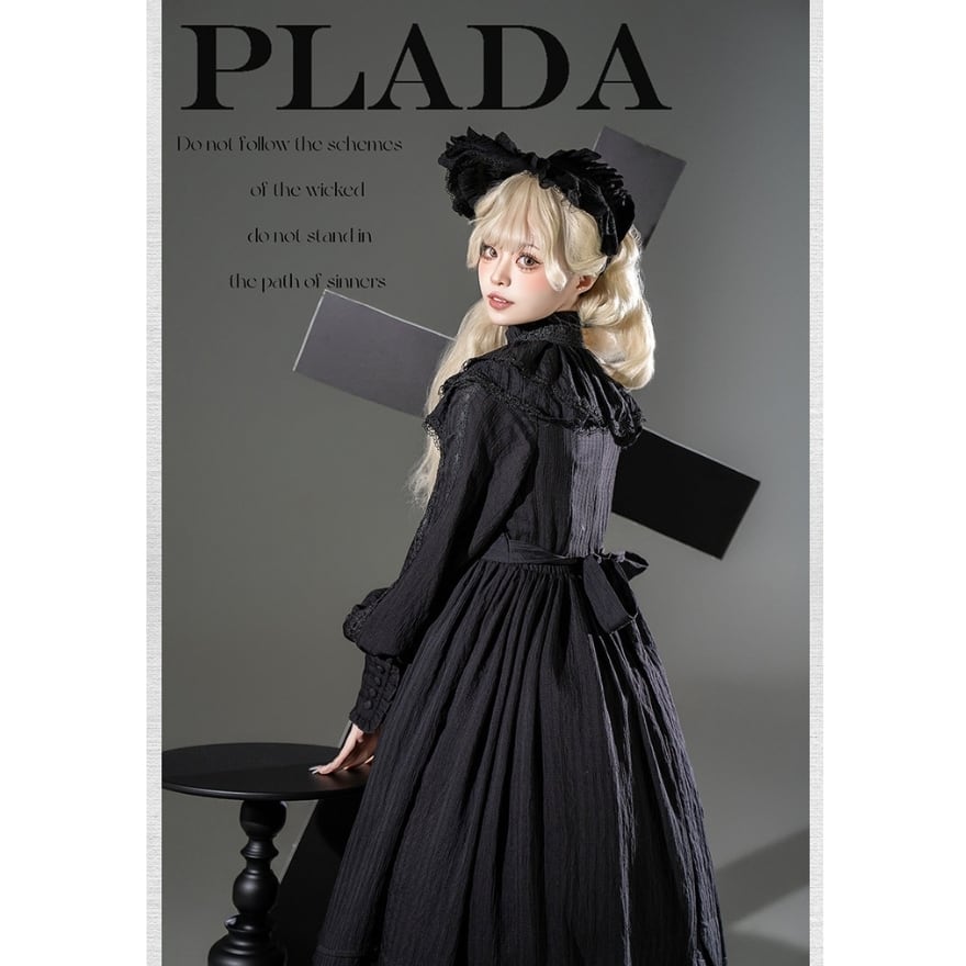 【最終価格】　ロリィタ　ゴスロリ　ワンピース　ブラウス　ハンドメイド ゴシックロリィタ ロングワンピース 黒×白 推し活・日常向け｜WithU