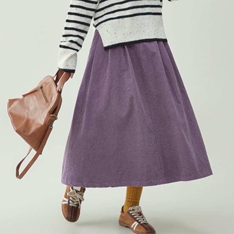 フレンチハイウエストミドル丈コーデュロイスカート M1921