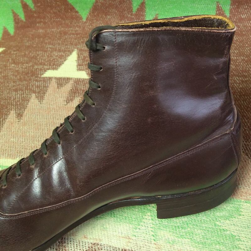 20s～ Silver Bell Cap-Toe Brown Leather Boots（9 D）DEAD-STOCK