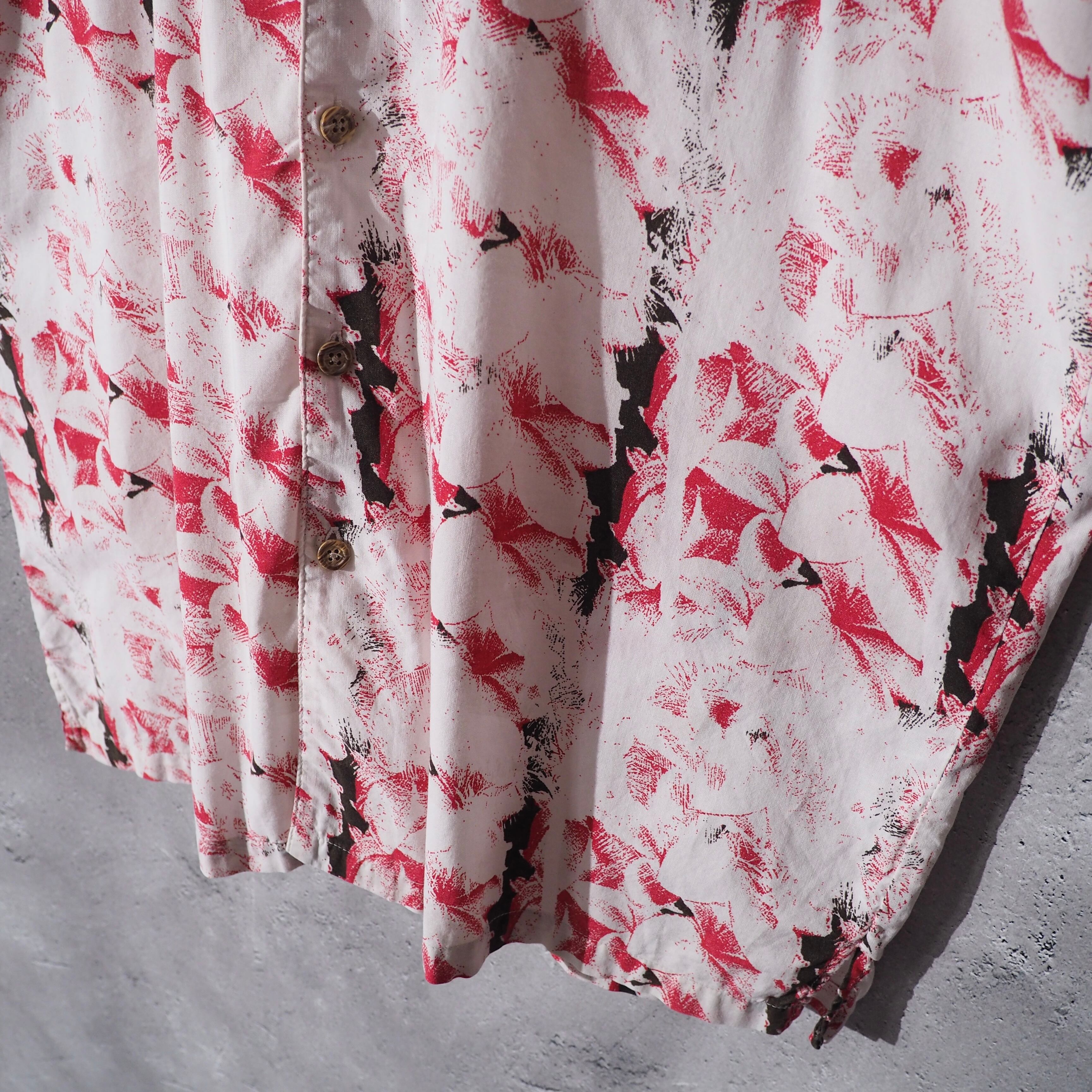 1990s Bewitching dark flower printed vintage open collar shirt