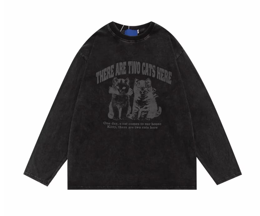 Cat print long-sleeved T-shirt 0003