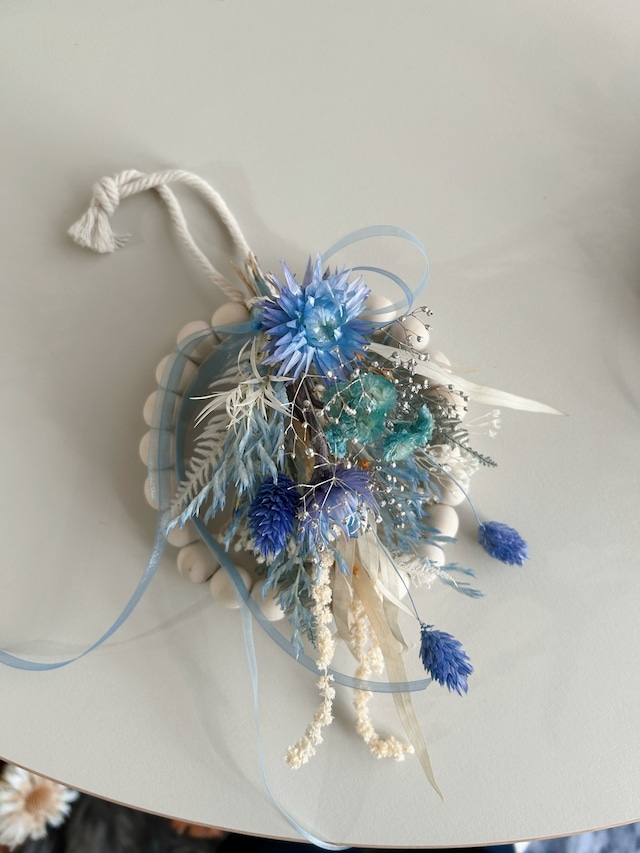 Wood beads wreathe （blue）