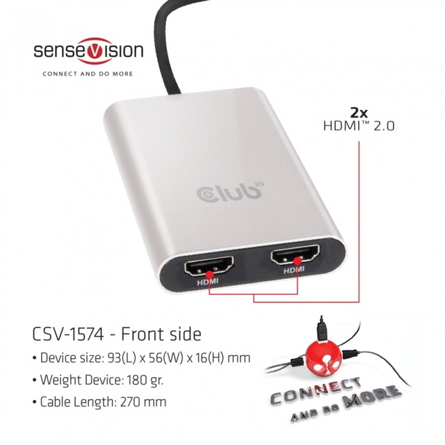 CSV-1574】Club3D SenseVision Mac/Windows両対応 Thunderbolt 3 to HDMI 2.0 Dual  Monitor 4K 60Hz デュアル ディスプレイ 分配ハブ | BearHouse