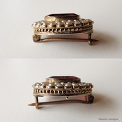 英国アンティークジュエリー 9ctゴールド 天然ロードライトガーネット 真珠 レースピン ブローチ（ソーティングメモ付）