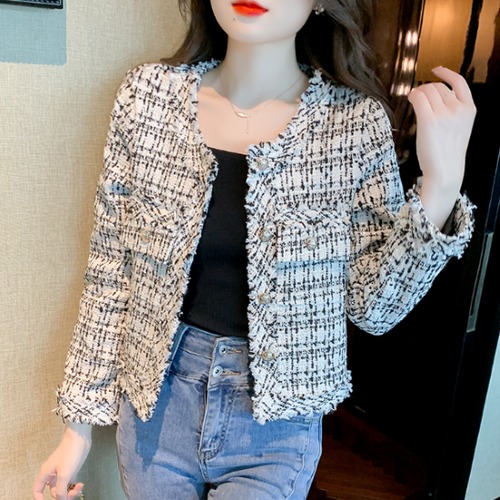 ツイードジャケット レディース アウター 羽織 長袖ジャケット ショート丈ジャケット ジャケット フロントボタン ラウンドネック きれいめ エレガント 上品 カジュアル お出かけ おしゃれ 女性