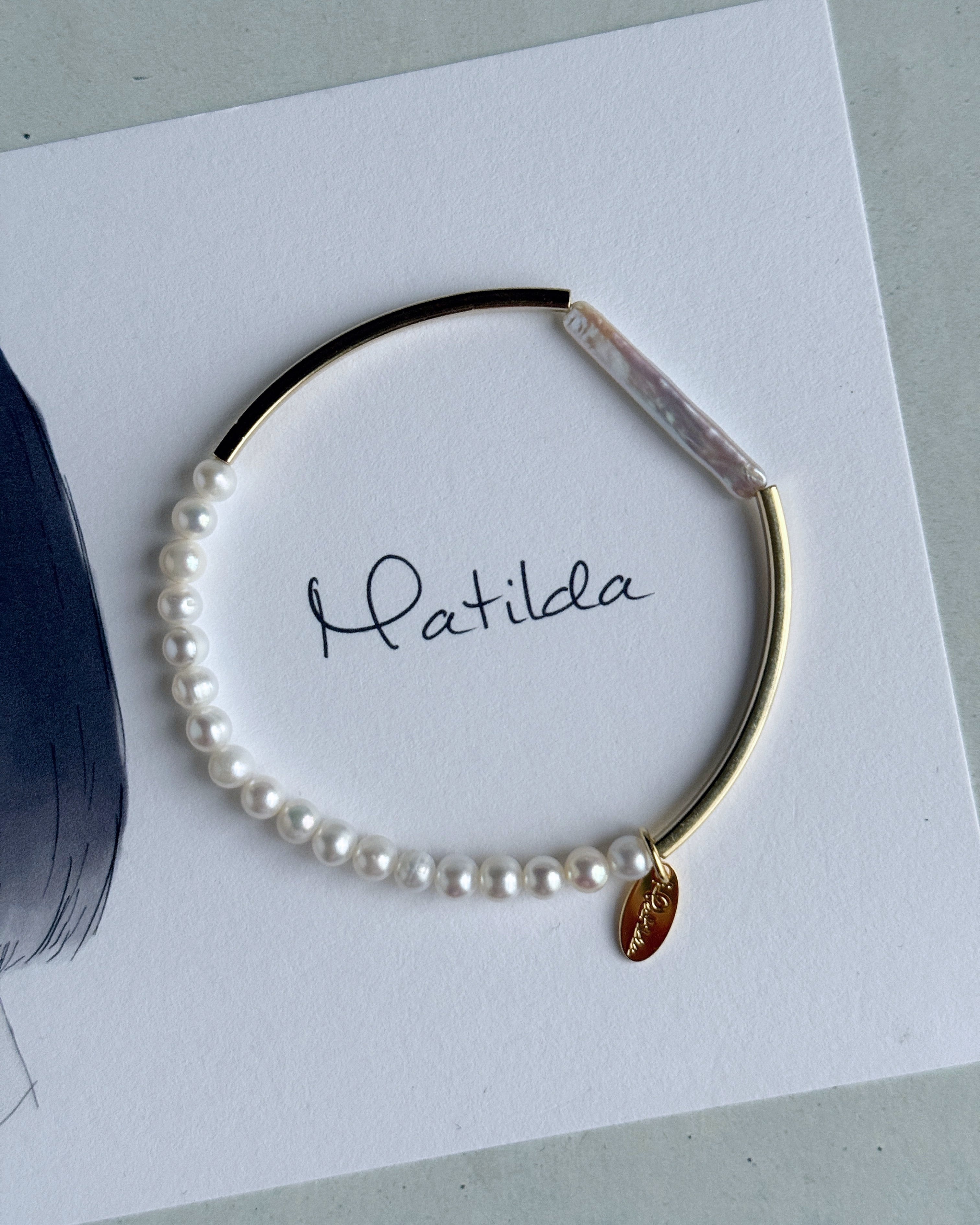 Tube & stone bracelet(淡水パールW)