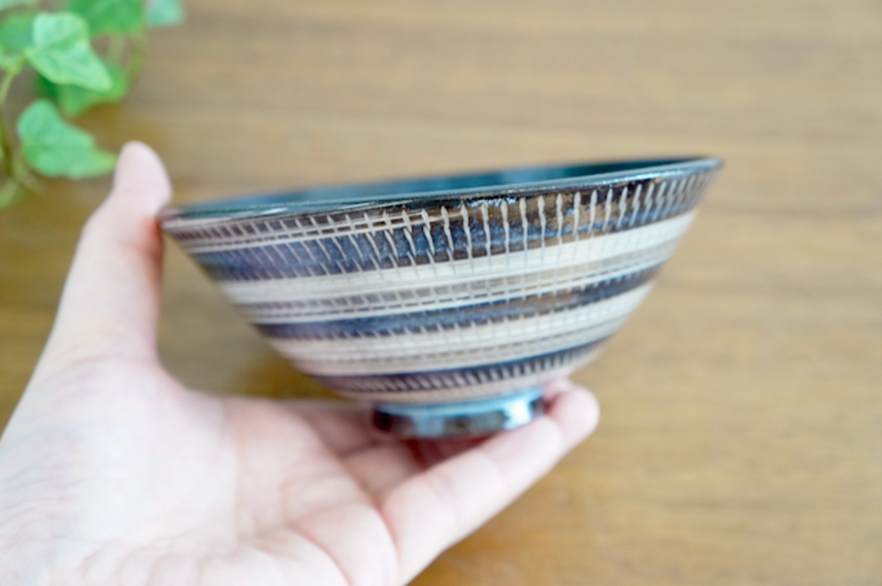 小石原焼　マルワ窯　飯碗（中）　藍彩　①　［3-345］