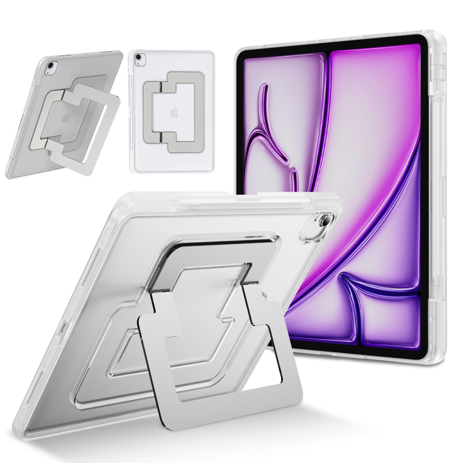 iPad 11インチ ケース iPad Air 4 10.9 / Air 5/ Air 6/ Air 7/ iPad Pro 11 (2018/2020/2021)対応専用カバー 半透明 アルミスタンド 縦横スタンド ペンシルホルダー付き 薄型 マット仕上げ 一体感 着脱簡単 軽量 耐衝撃 カバー (ホワイト)