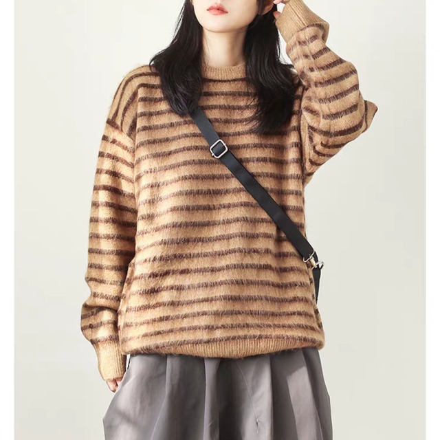 ふんわりシャギー ボーダーニットプルオーバー