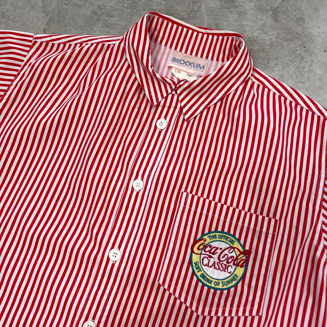 コカ・コーラ Coca-Cola CLASSIC ストライプ 半袖 ワークシャツ メンズ