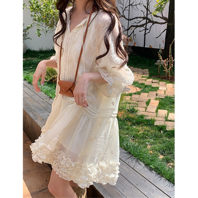 floret embroidery tassel frill tunic dress  e2057