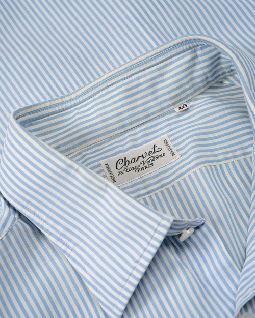 [80's] "Charvet" Blue Stripe Cotton Shirt (Made in France)