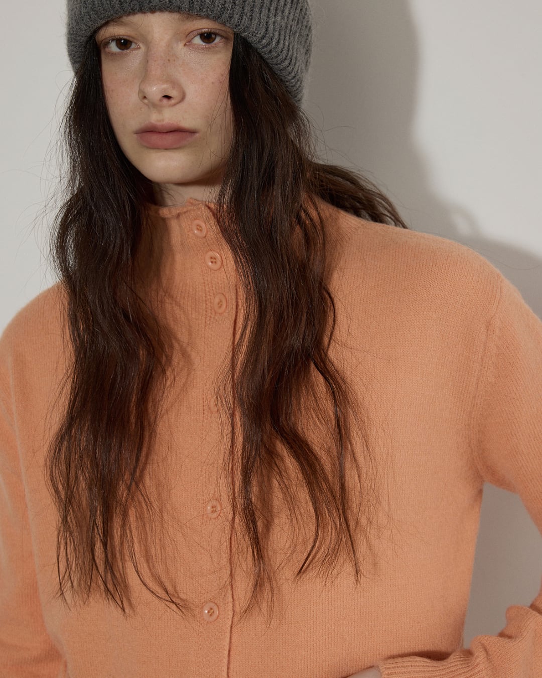 high-neck buttoned cardigan(milk orange)