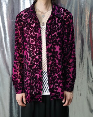 Vintage velvet flower pattern see-through shirt “PINK PURPLE"