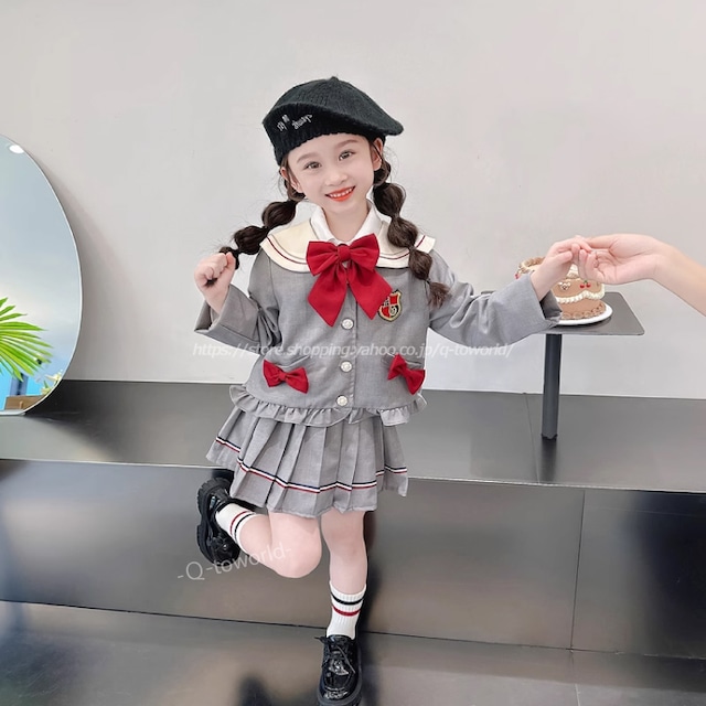 【90㎝-140㎝】セットアップ　セーラー服風　3点セット　スーツ　リボン　フォーマル　人気　トレンド　韓国版ファッション