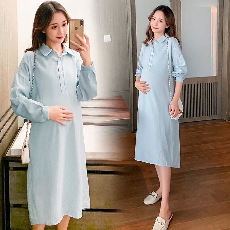 【新作】【送料無料】 6606＃マタニティ服春秋無地長袖イージーマッチングルーズスタイリッシュドレス妊婦ママドレス ロング スプリング 春物 オータム 秋物 ソリッドカラー AL expec328110400651