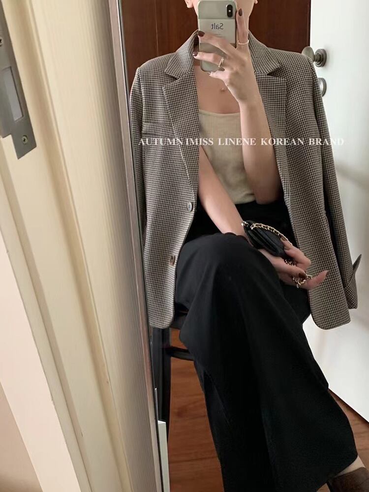 格子柄ジャケット スプリングオータムカジュアルスタイルルーズ薄手 春物 秋物 ビッグFスモールZ韓国48951320089