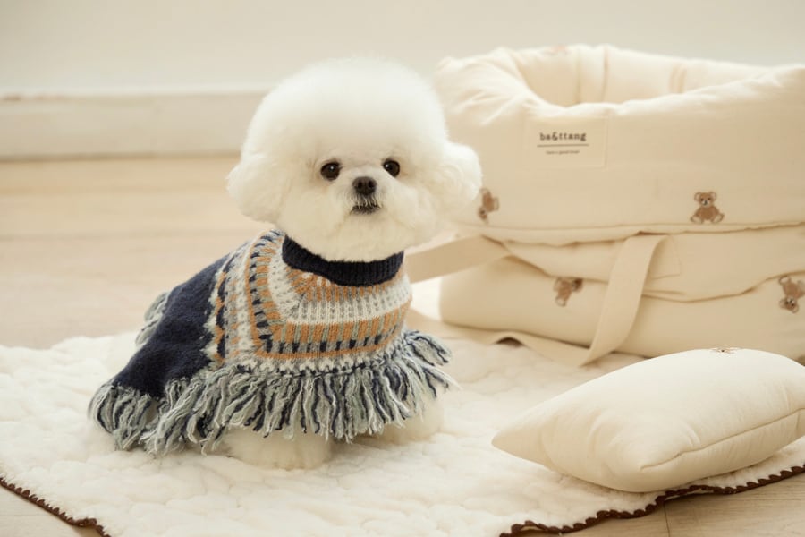 即納【ba＆ttang】nordic knit poncho (navy)