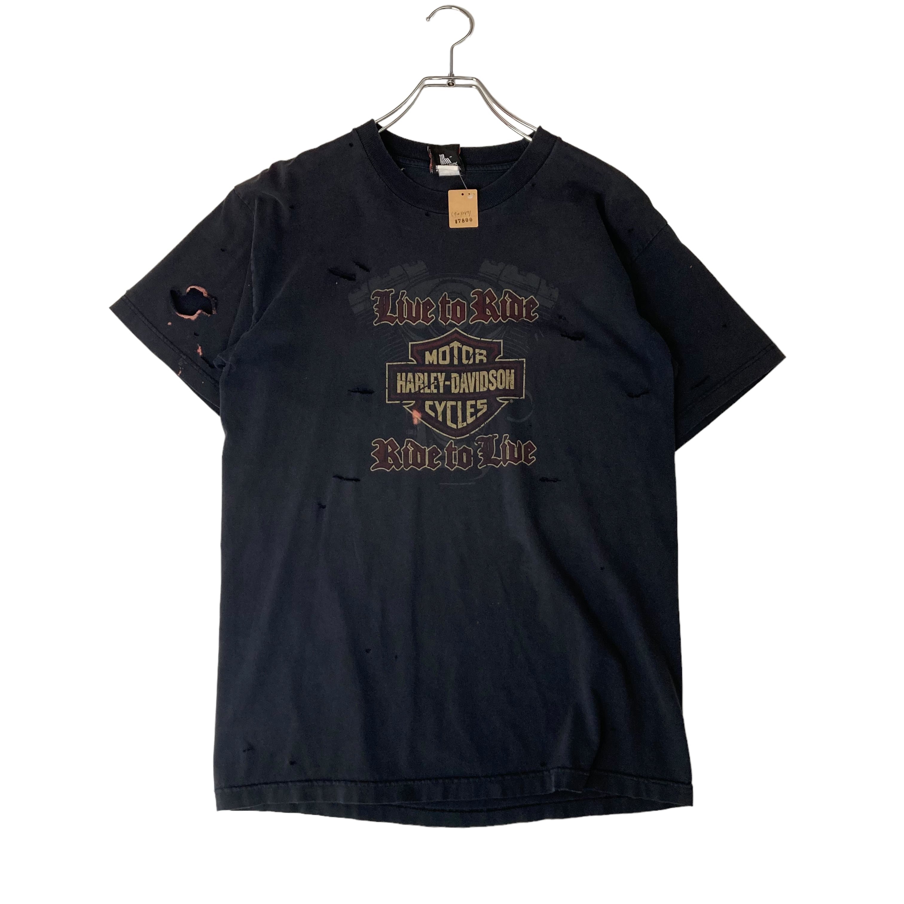 ボロリメイク】HARLEY DAVIDSON 半袖Tシャツ L プリント コットン100 