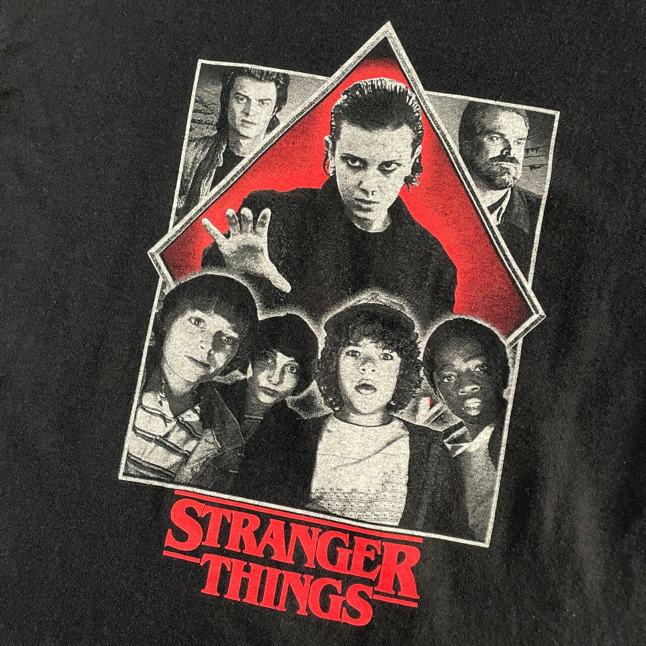 ストレンジャーシングス黒 Tシャツ 顔プリント STRANGER THINGS ストレンジャーシングス プリント Tシャツ メンズL