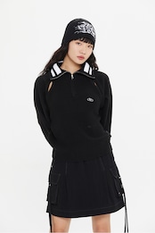 SPORTY LINE KNIT HALF ZIP UP_BLACK