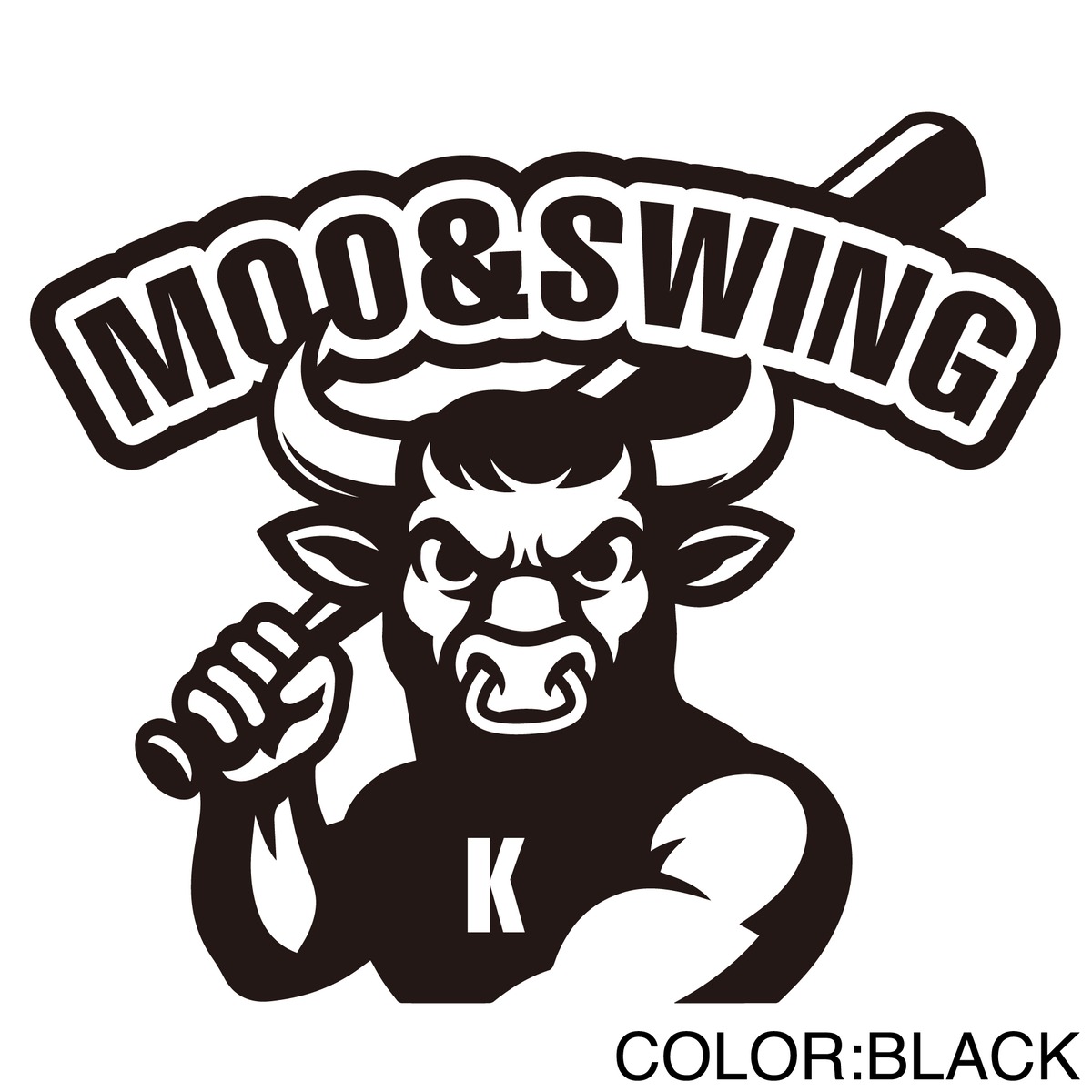 MOO&SWING 野球ステッカー 牛キャラ カッティングタイプ|イニシャル変更OK・屋外対応(ORACAL651・14cm ...