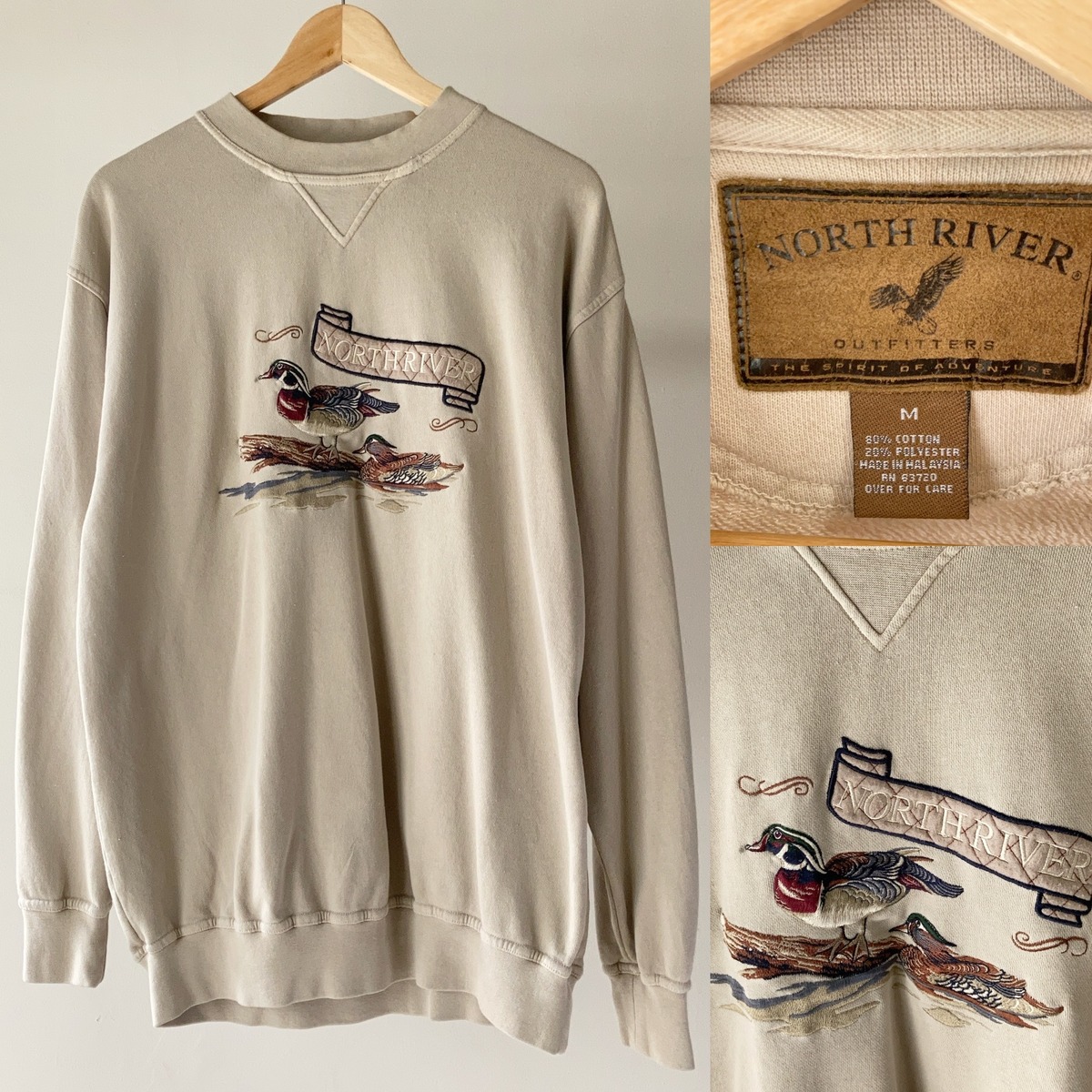 NORTH RIVER オシドリ刺繍スウェット ライトベージュ【0312A33 