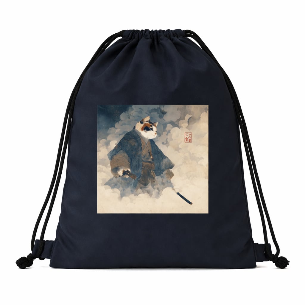 「霧を裂く、武猫（ぶびょう）」ナップサック/"The Mist-Splitting Warrior Cat" Knapsack