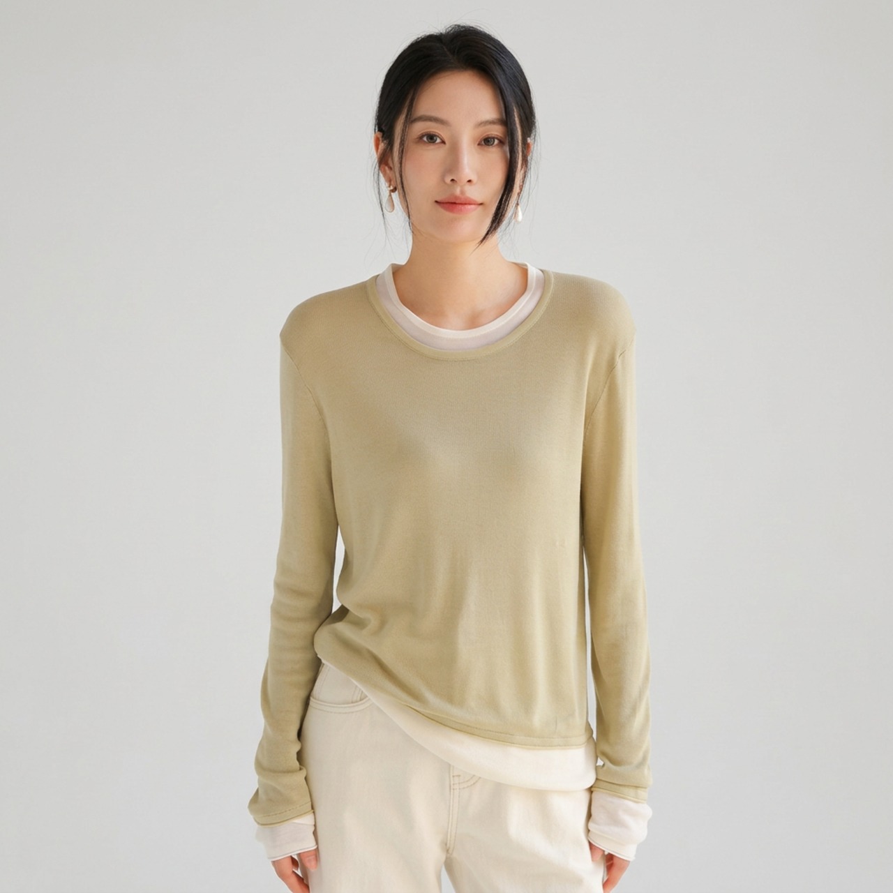 重ね着風 長袖トップス   4colors  26015・画像9