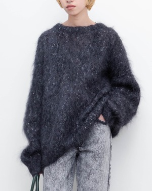 1980s Euro vintage - snow melange fluffy mohair knit