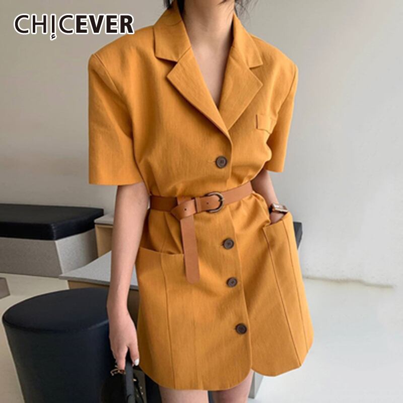 CHICEVERドレス女性ノッチ付き半袖ウエストサッシポケット付きミニサマードレス2020 ショート ハーフスリーブ 夏物 6base588630552953