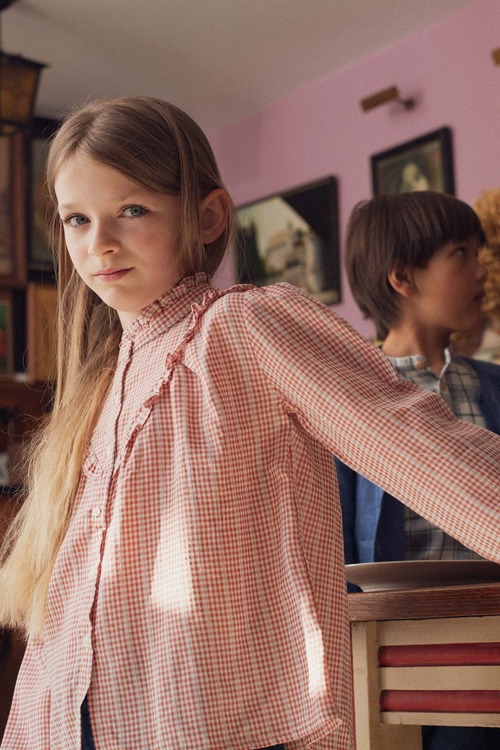 【Marie Puce Paris】Gisele blouse in gingham⭐４ｙ－１０ｙ