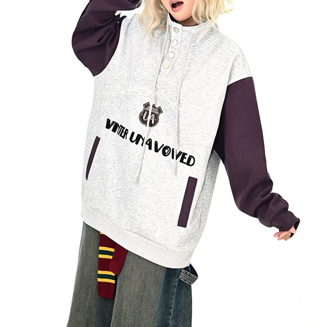 カレッジバッジスナップハーフスウェット 2col R01014