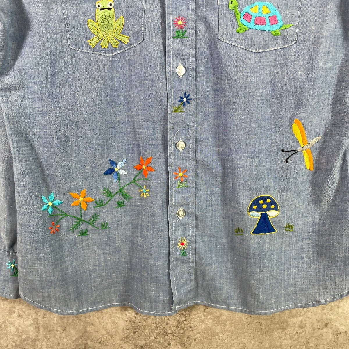 70年代 USA製 Levi's リーバイス 手刺繍デザイン シャンブレーシャツ