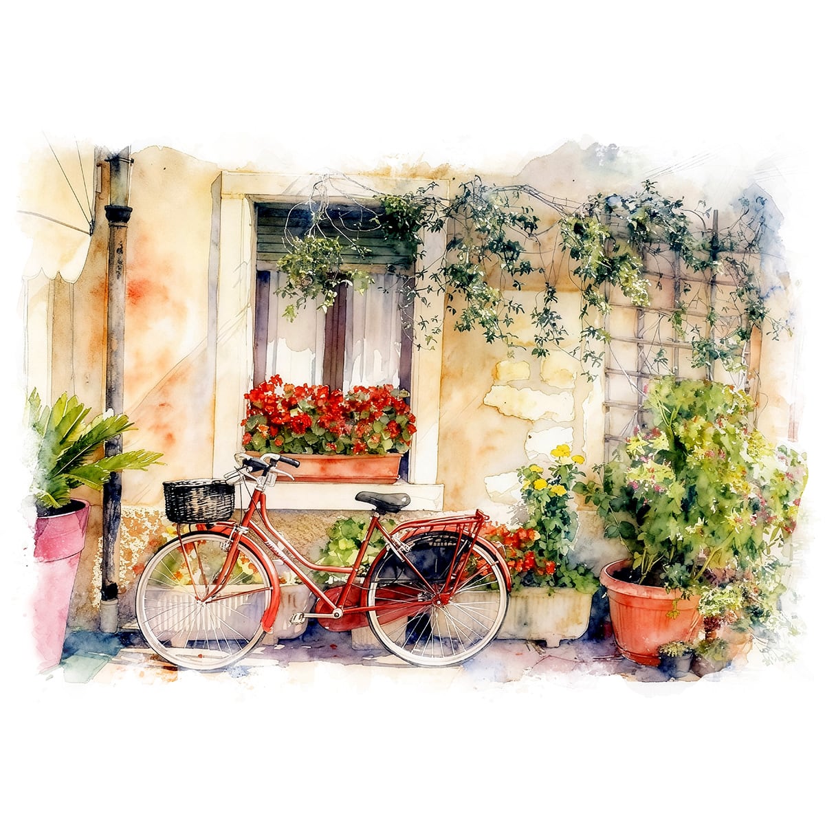 絵画 イタリア 風景画(街並み) 自転車のある風景 インテリアアート額