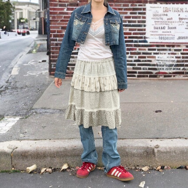 【LADIES】docking flare midi skirt