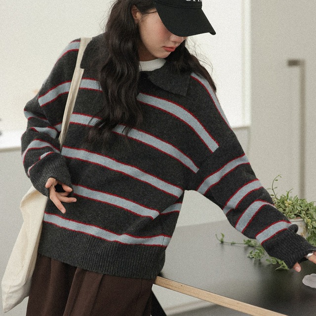 border polo knit　J00451