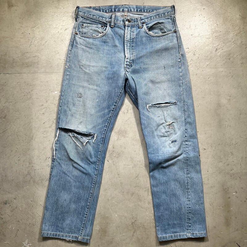 ～70's LEVI'S リーバイス 505 Big E デニム ドット刻印 平行ステッチ 42TALON スレーキスタンプ バックポケット裏シングル  サイド脇割り リペア有り ダメージ ジャンク W34 希少 ヴィンテージ BA-1693 RM2112H | agito vintage