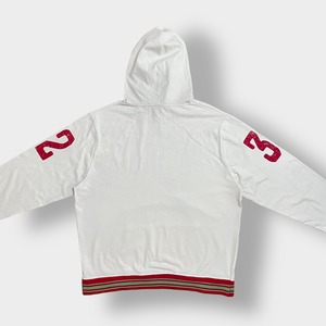 【HUSTLE GANG】パーカー プルオーバー インディアン プリント 袖ロゴ ラインリブ フーディー スウェット 2X ビッグサイズ US古着