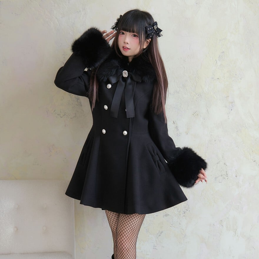 量産型 フェイクファー ふかふかコート ネックリボン ビシュ— 冬服