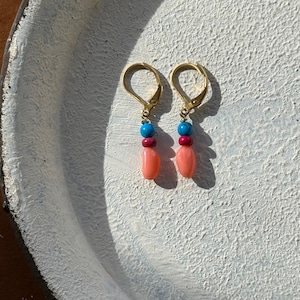 NC26028【サージカルステンレス:ゴールド】珊瑚×ターコイズ ピアス