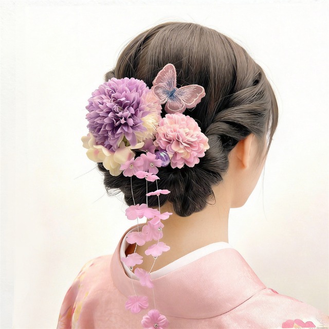 髪飾り 手作り お祭り 和風ヘアアクセサリー 着物 浴衣 花飾り 5点セット