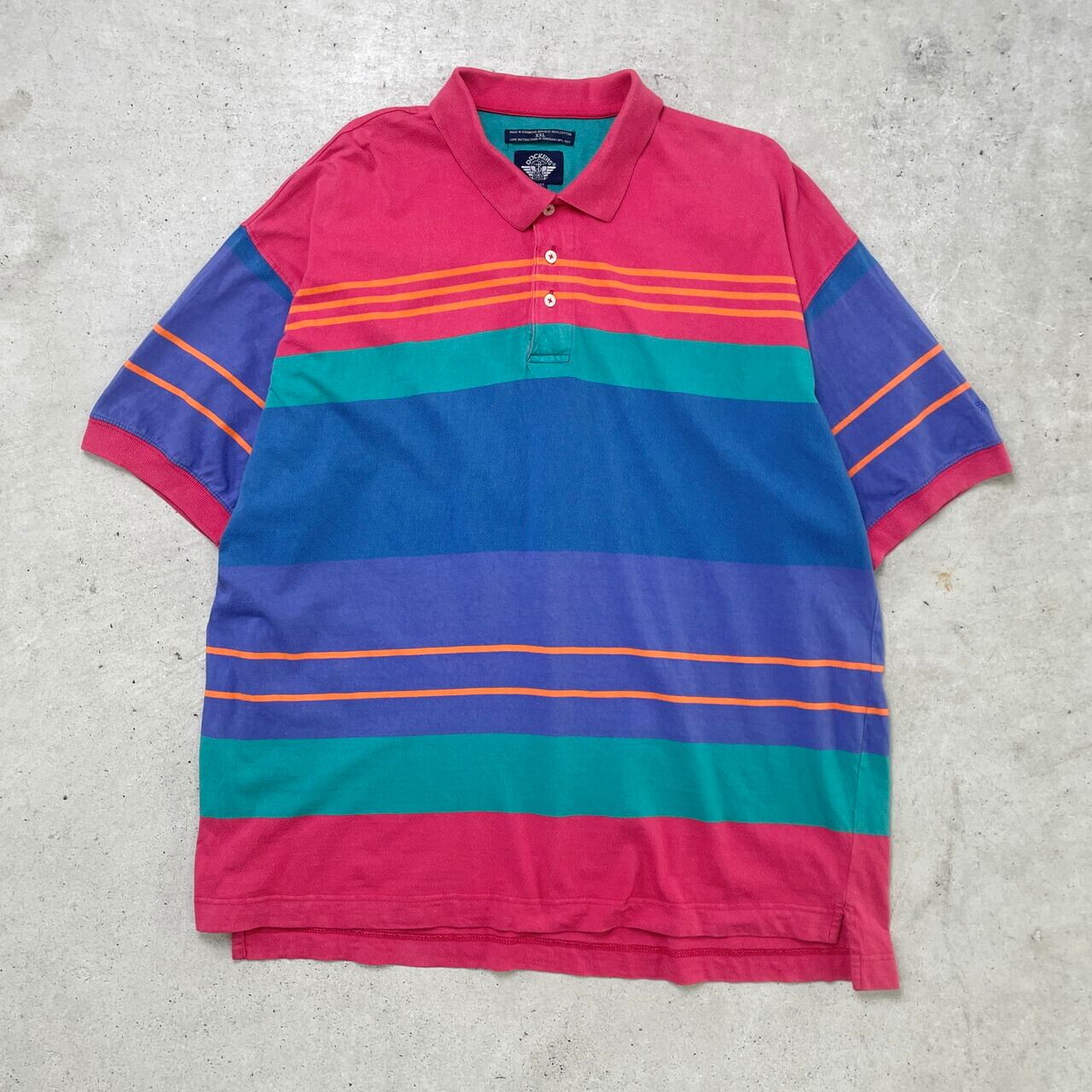 90s希少★マスターズ 襟ボーダー 刺繍ポロシャツ Lフェニックス 1997年製 90年代 DOCKERS ドッカーズ ボーダーポロシャツ Tシャツ地 メンズ2XL