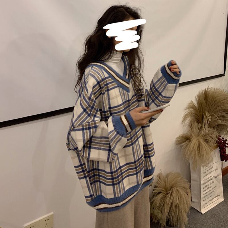 スプリングオータム長袖スリーブトップス セーター レディースルーズ ロング 春物 秋物 試着室74400342072