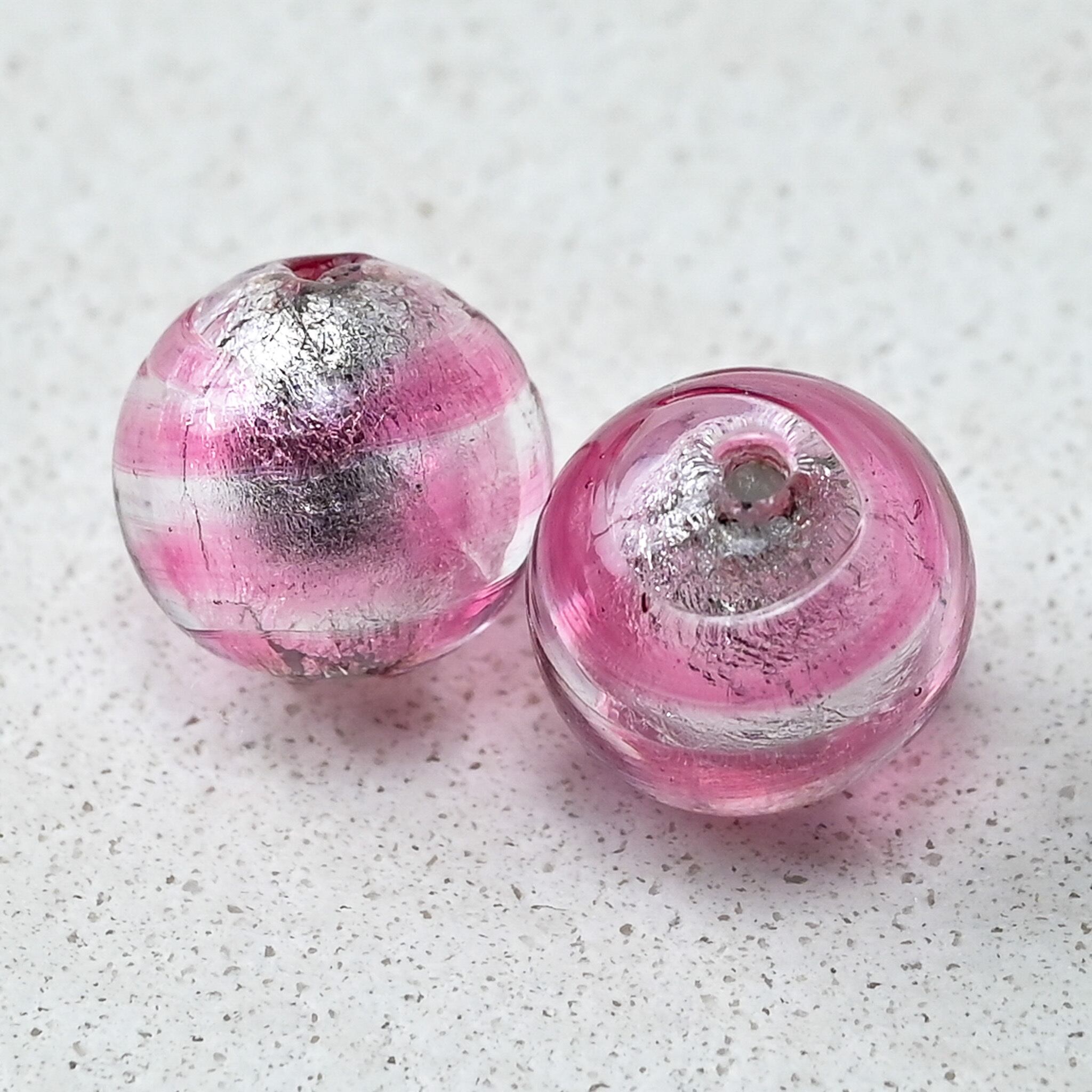 ベネチアンガラスビーズ フュージョンピンク 10ミリ | チェコガラス